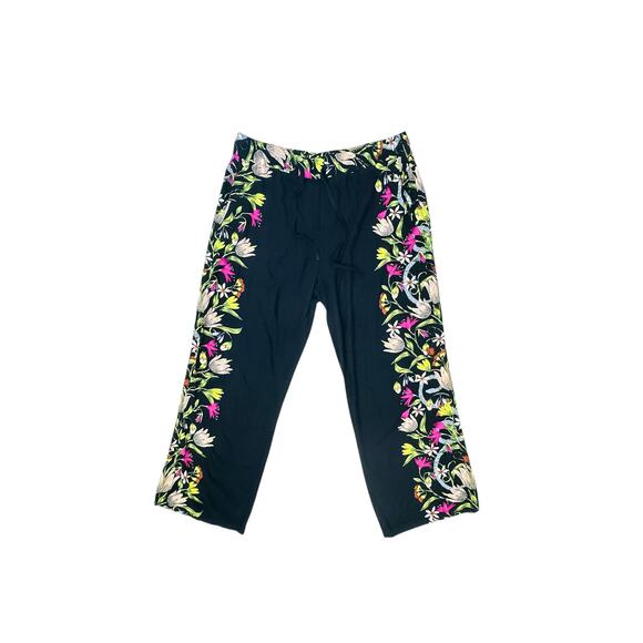 Tahari Floral Wide Leg Rayon Pants - Black Multicolor XL - Picture 2 of 7